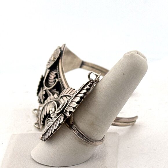 Estate Sterling Silver 925 Floral Leaf Slave Bracelet & Ring Set 43.6g Size 8.5 - Picture 4 of 8